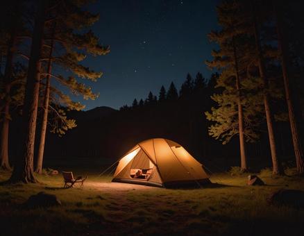 夜の山とテント 夜の山とテントの写真