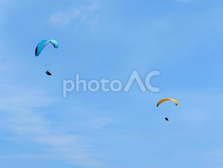 青空でパラグライダー パラグライダー,青空,空の写真素材