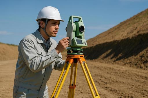 測量作業男性 測量作業男性の写真