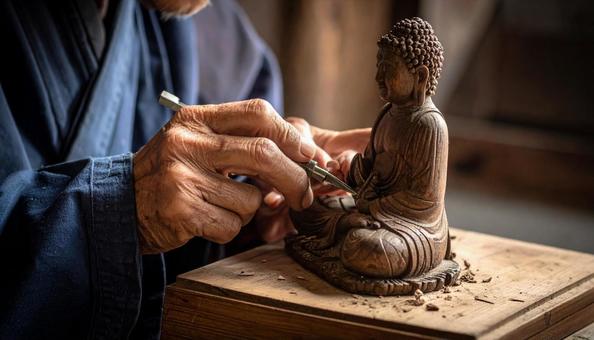 仏像制作中の仏師 仏像制作中の仏師の写真