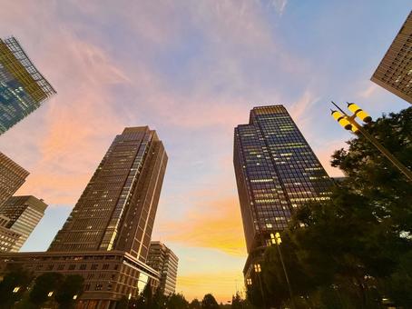 Marunouchi skyline during magic hour, JPG
