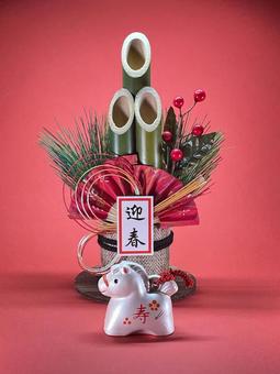 年賀状素材・干支・午年・門松 年賀状,年賀状素材,干支の写真素材