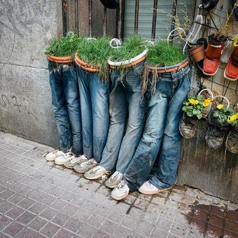 スペインの街角のジーンズプランター スペインの街角のジーンズプランター スペイン,ジーンズ,ストリートアートの写真素材