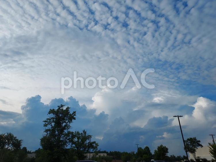 アメリカ 空 積乱雲 アメリカ,緑,木の写真素材