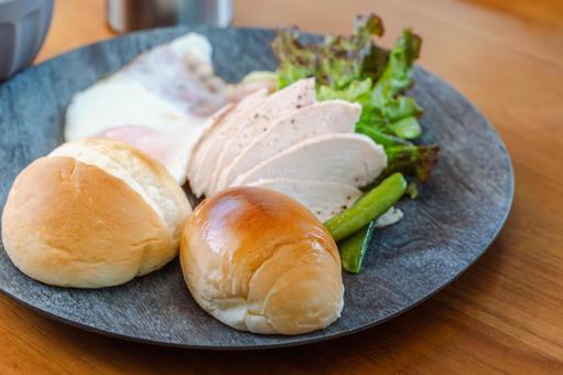Photo, chicken ham, bread, breakfast, 
