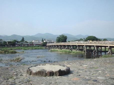 洪水前の渡月橋 京都,嵐山,大堰川の写真素材