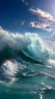 青い海に立つ大津波の写真