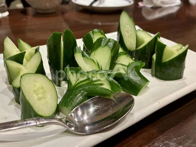 きゅうりの飾り切り おつまみ,野菜,きゅうりの写真素材