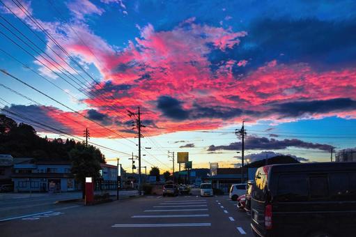 Summer fiery sunset sky and cityscape, JPG Summer fiery sunset sky and cityscape, JPG