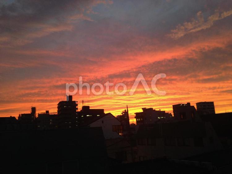 どうしようもないくらい　こみ上げるオレンジ 夕暮れ,夕闇,夕方の写真素材