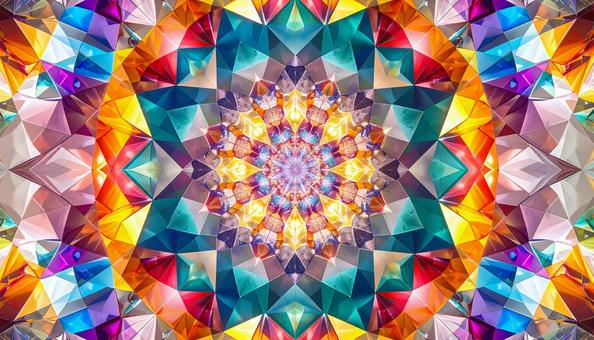 万華鏡の幻想的な光模様　虹色の抽象背景の写真