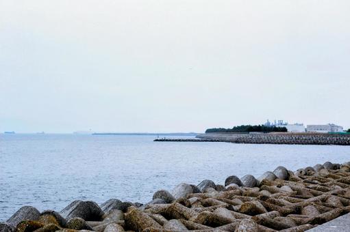 海 海 海,空,テトラポットの写真素材