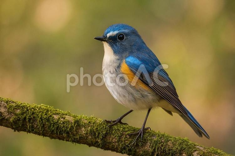 ルリビタキの森の朝 野鳥,ルリビタキ,青い鳥の写真素材