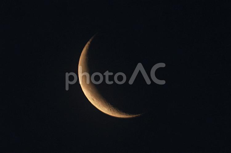 月齢２６．４の月 屋外で,月,夜の写真素材