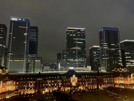 東京駅の夜景 東京駅の夜景 東京駅,夜景,東京の写真素材