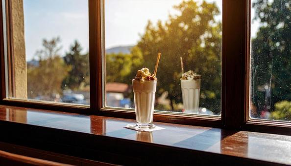 カフェのアイスカフェラテの写真