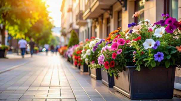 ペチュニアの咲く街中の花壇#02Ai ペチュニアの咲く街中の花壇#02Aiの写真