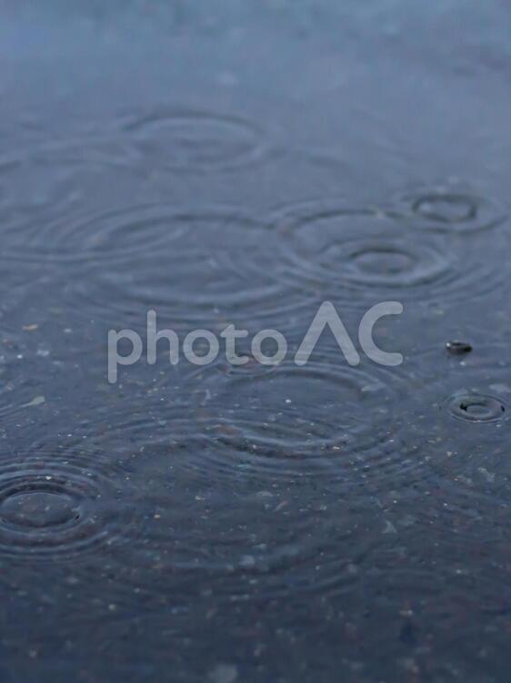 静けさが漂うアスファルトに広がる雨の波紋 雨,梅雨,水溜まりの写真素材