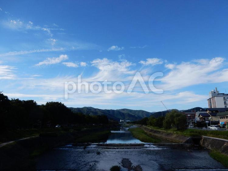 秋空 宇治川,川,河原の写真素材