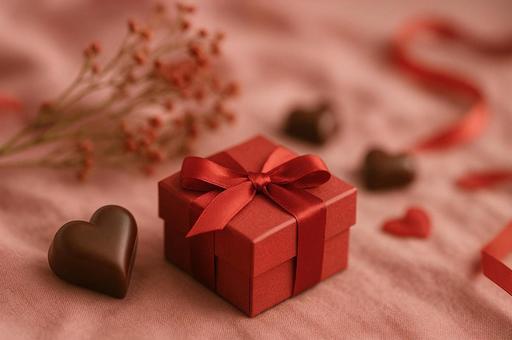 バレンタインギフトボックスとチョコレート バレンタインギフトボックスとチョコレートの写真