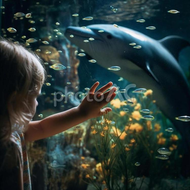 イルカと少女 水族館,イルカ,少女の写真素材