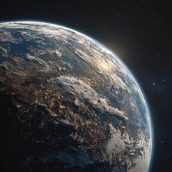 宇宙に浮かぶ美しい地球の全景 宇宙に浮かぶ美しい地球の全景の写真