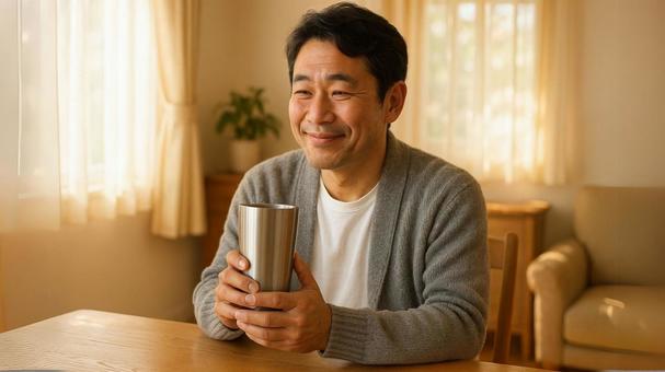 穏やかな表情でくつろぐ父の日のひととき 穏やかな表情でくつろぐ父の日のひとときの写真