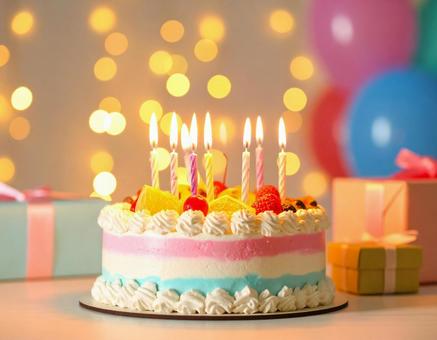 カラフル誕生日ケーキとギフト カラフル誕生日ケーキとギフトの写真