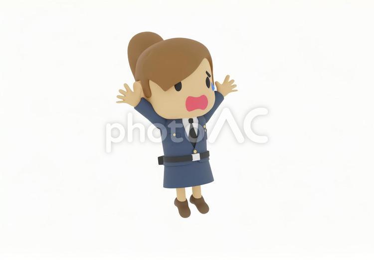 両手を上げ困惑する若い警察で警官の婦警 婦警,警察官,パトカーの写真素材