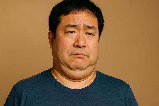 二重アゴの中年男性・顔のたるみ・肥満 二重アゴの中年男性・顔のたるみ・肥満の写真