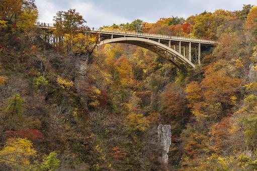 秋の鳴子峡　大深沢橋と紅葉 鳴子峡,大深沢橋,紅葉の写真素材
