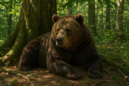 木陰で休むヒグマ 木陰で休むヒグマの写真