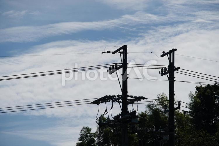 青空と２本の電柱 電柱,電線,インフラの写真素材