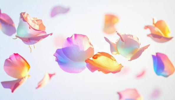 虹色に輝く薔薇の花びら 虹色に輝く薔薇の花びらの写真