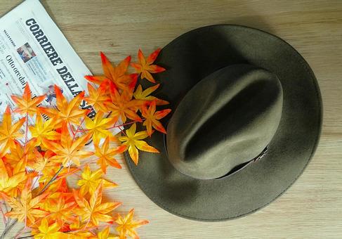 秋のイメージ④(新聞) 秋のイメージ④(新聞) 紅葉,帽子,秋の写真素材
