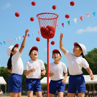 運動会 玉入れ競争 運動会 玉入れ競争の写真