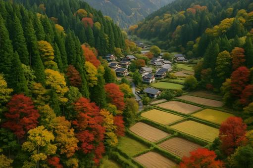 里山集落と秋彩 里山集落と秋彩の写真
