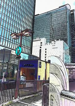 地下鉄の駅 ガラス製品,ビル,中心業務地区の写真素材