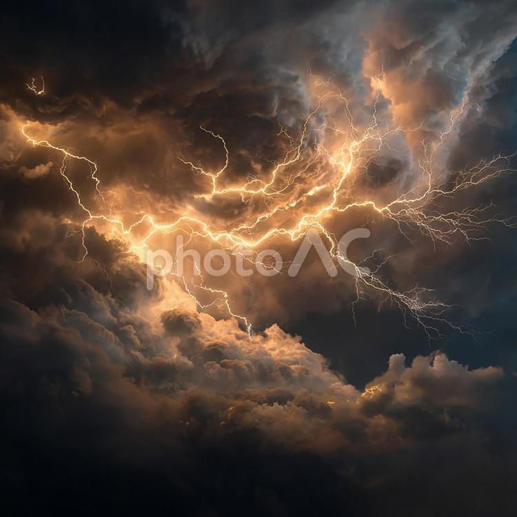 暗雲を裂く光の稲妻 雷,稲妻,雷雨の写真素材