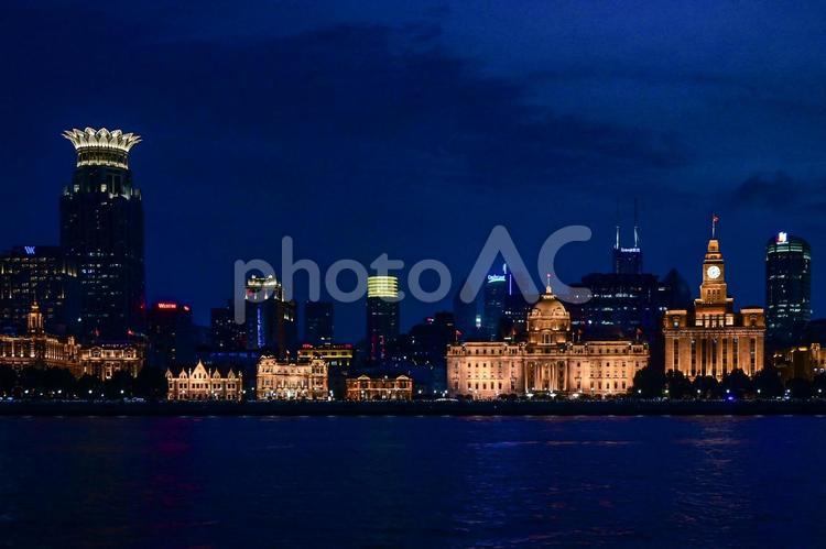 上海夜景・外灘の西洋建築 上海,外灘,夜景の写真素材