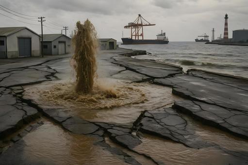 港湾の噴砂現象 港湾の噴砂現象の写真