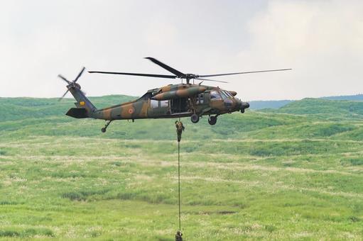 訓練展示中の陸上自衛隊 UH-60JA 陸上自衛隊,自衛隊,ミリタリーの写真素材