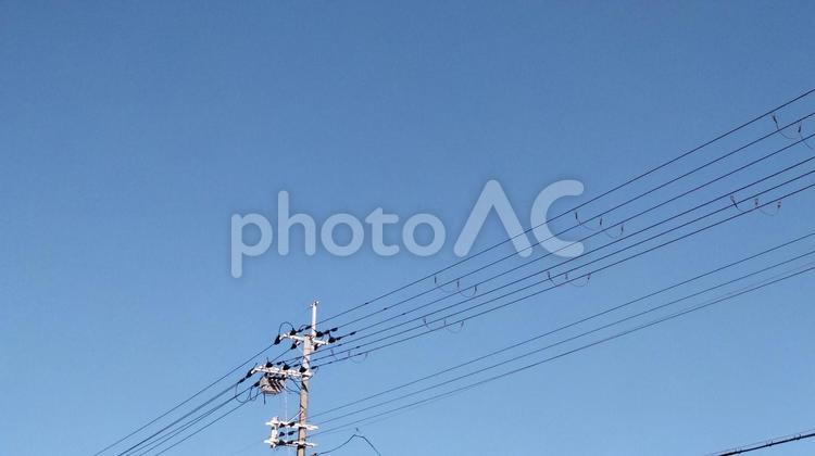 冬の青空と電柱 青空,空,快晴の写真素材