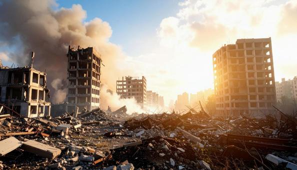 破壊されたビル、都市の光景  破壊されたビル、都市の光景 の写真