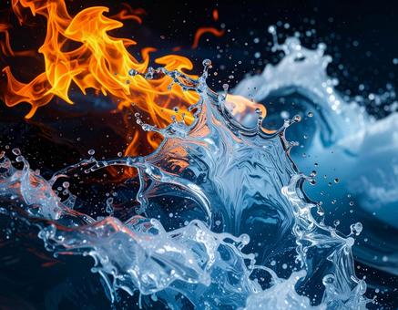 激しい水しぶきと炎の混在01の写真