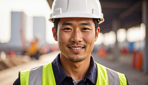 建設現場で腕組みをする建設作業員 建設現場で腕組みをする建設作業員の写真