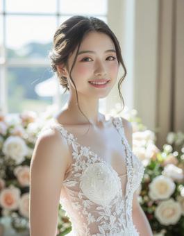 ウエディングドレスの女性 ウエディングドレスの女性の写真