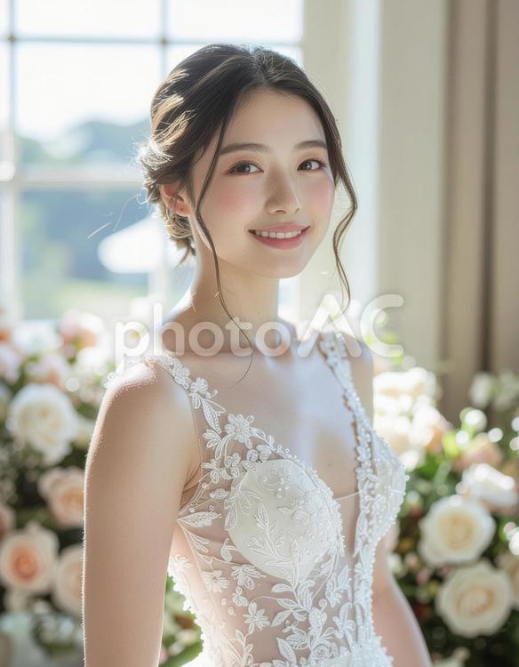 ウエディングドレスの女性 ウエディングドレス,女性,室内の写真素材