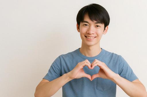 手でハートを作る笑顔の人 手でハートを作る笑顔の人の写真