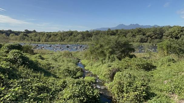 群馬 利根川と自然 自然,川,青空の写真素材